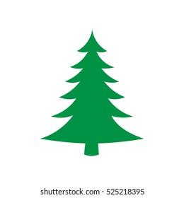 Christmas tree, vector illustration. Green silhouette decoration sign, isolated on white background. Flat design. Symbol of holiday, Christmas, New Year celebration.