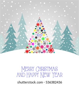Christmas tree, vector illustration, greeting card
