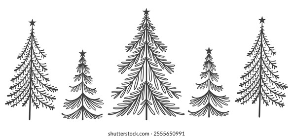 Christmas tree vector illustration. Hand drawn, engraving, ink, sketch.