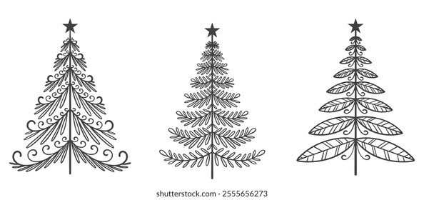 Christmas tree vector illustration. Hand drawn, engraving, ink, sketch.