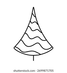 Christmas tree vector illustration, hand drawn pine tree doodle. Christmas and New Year symbol. Unique silhouette icon for festive winter designs and decorations.