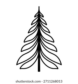 Ilustración vectorial del árbol de Navidad, garabato dibujado a mano del árbol de pino. Navidades y símbolo del Año Nuevo. Icono de silueta único para diseños y decoraciones festivas de invierno.