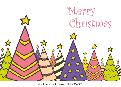 Christmas tree vector illustration. Hand drawn outline and stroke. It can be used for decorating of invitations, greeting cards