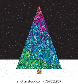 Christmas tree vector illustration. Hand drawn Happy New Year background. Winter holidays Xmas greeting card.