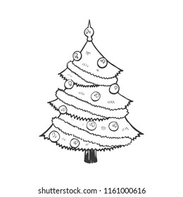 Christmas tree vector illustration isolated on white background. Hand drawn Christmas symbol. Doodle style.