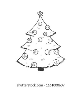 Christmas tree vector illustration isolated on white background. Hand drawn Christmas symbol. Doodle style.