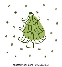 Christmas tree. Vector illustration isolated on white background. Modern flat design. Great for a postcard.