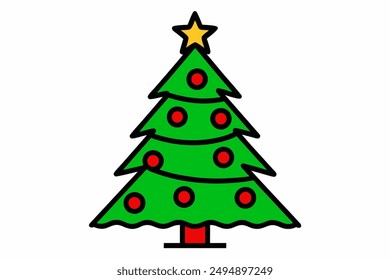 Christmas tree Vector illustration line art 
