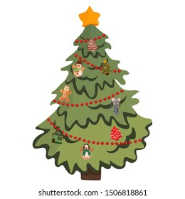 Christmas tree. Vector illustration. New Year. Vector illustration isolated on a white background.