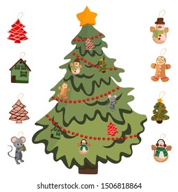 Christmas tree. Vector illustration. New Year. Vector illustration isolated on a white background.