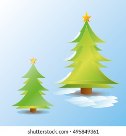Christmas tree vector illustration. New year happy holiday decoration. Winter tree with snow. Celebration of merry christmas. Cold december christmas background. Vector background for greeting card.