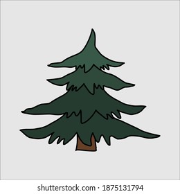 ilustración vectorial de árbol de navidad en un fondo gris. Dibujo aislado al estilo Doodle.