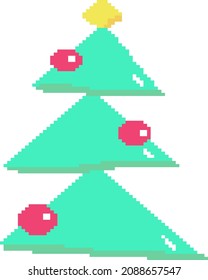 Christmas tree vector illustration pixel art. Christmas and New Year holidays symbol. Mock up for greeting card, minimalism