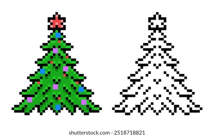 Ilustração vetorial da árvore de Natal em estilo pixel