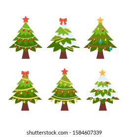 Collection Christmas Treestemplate Design Greeting Card Stock Vector ...