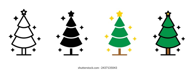 Christmas Tree Vector Illustration Set. Christmas Holiday Pine Tree sign suitable for apps and websites UI design style.