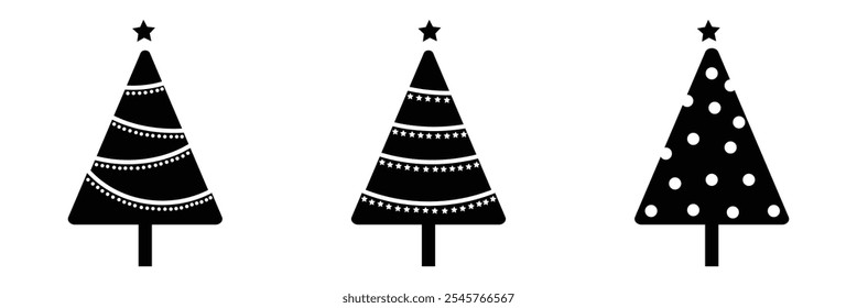 Christmas tree, vector illustration . Silhouette decoration sign, isolated on white background. Flat design. Symbol of holiday, Christmas, New Year ...