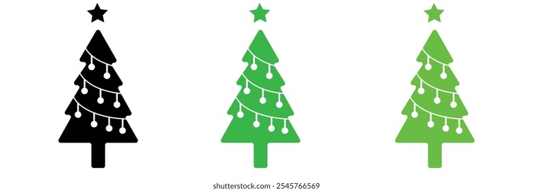 Christmas tree, vector illustration . Silhouette decoration sign, isolated on white background. Flat design. Symbol of holiday, Christmas, New Year ...