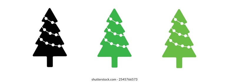 Christmas tree, vector illustration . Silhouette decoration sign, isolated on white background. Flat design. Symbol of holiday, Christmas, New Year ...