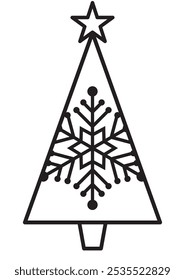 Ilustração do vetor da árvore de Natal com uma estrela no topo. Silhueta de uma árvore de Natal. 