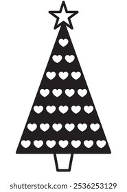 Christmas tree vector illustration with a star on the top. Silhouette of a Christmas tree. 