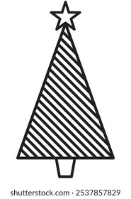 Christmas tree vector illustration with a star on the top. Silhouette of a Christmas tree. 