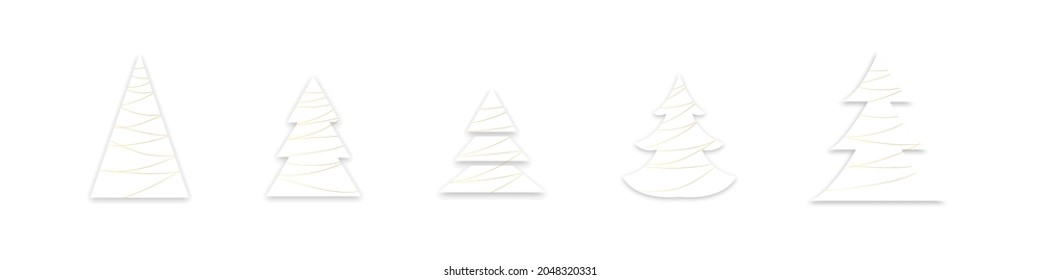 Christmas tree. Vector illustration. White christmas tree collection with shadow. Happy New Year, Merry Christmas holiday celebration. EPS 10.