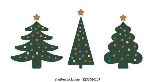 Christmas tree vector illustrations, isolated vector icons