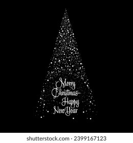 Christmas tree. vector image of a pyramid fir tree. Merry Christmas greeting inscription on a transparent background
