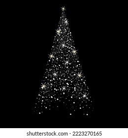 christmas tree. vector isolated image on a black background. snow cone. sparkling stars