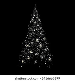Christmas tree. Vector isolated image of a graphic fir tree made of bright glowing stars. Shiny spruce