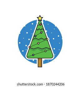 Christmas tree vector isolated in white good for icon, sticker, background. Flat design.