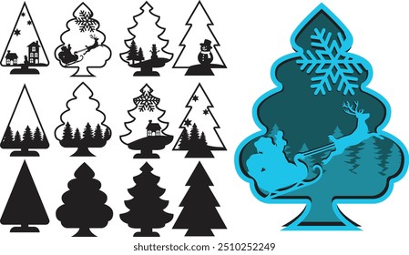 Christmas tree vector layered decoration