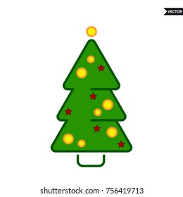 Weihnachtsbaum, farbige Vektorsymbol auf weißem Hintergrund.