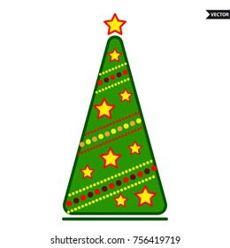 Christmas tree, vector line colorful icon on a white background.