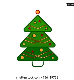 Weihnachtsbaum, farbige Vektorsymbol auf weißem Hintergrund.
