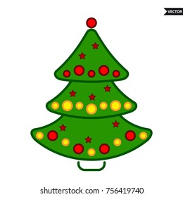 Christmas tree, vector line colorful icon on a white background.