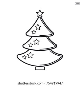 Christmas tree, vector line icon on a white background.