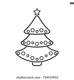Christmas tree, vector line icon on a white background.