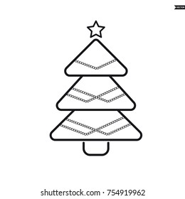 Christmas tree, vector line icon on a white background.