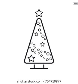 Christmas tree, vector line icon on a white background.