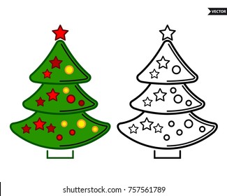 Árbol de Navidad, iconos de línea vectorial en un fondo blanco, coloreado.