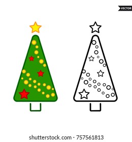 Christmas tree, vector line icons on a white background, coloring.