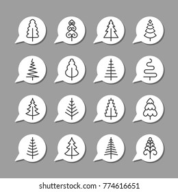 Christmas tree vector line icons. Pine tree, spurse and fir symbols. For holiday and party.