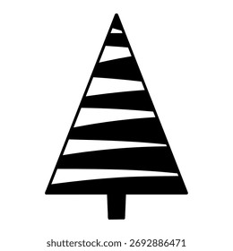Christmas tree vector line illustration, hand drawn pine tree doodle. Christmas and New Year symbol. Unique silhouette icon for festive winter designs and decorations.