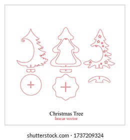 Christmas tree. Vector linear graphics. Ideal for laser engraving.