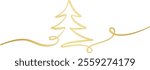 Christmas tree vector linear illustration, single line ribbon flourish banner, festive holiday clip art illustrated