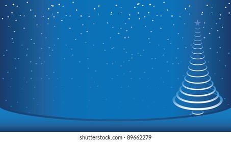 A Christmas tree vector made of rings or circles, on a blue background.