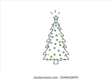 Christmas tree vector, merry Christmas tree icon isolated vector line art illustration
