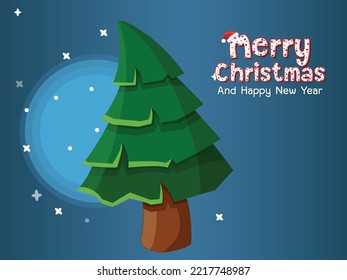 Christmas Tree vector with Merry Christmas text effects on a dark blue background. Vector illustration. And Happy Newyear